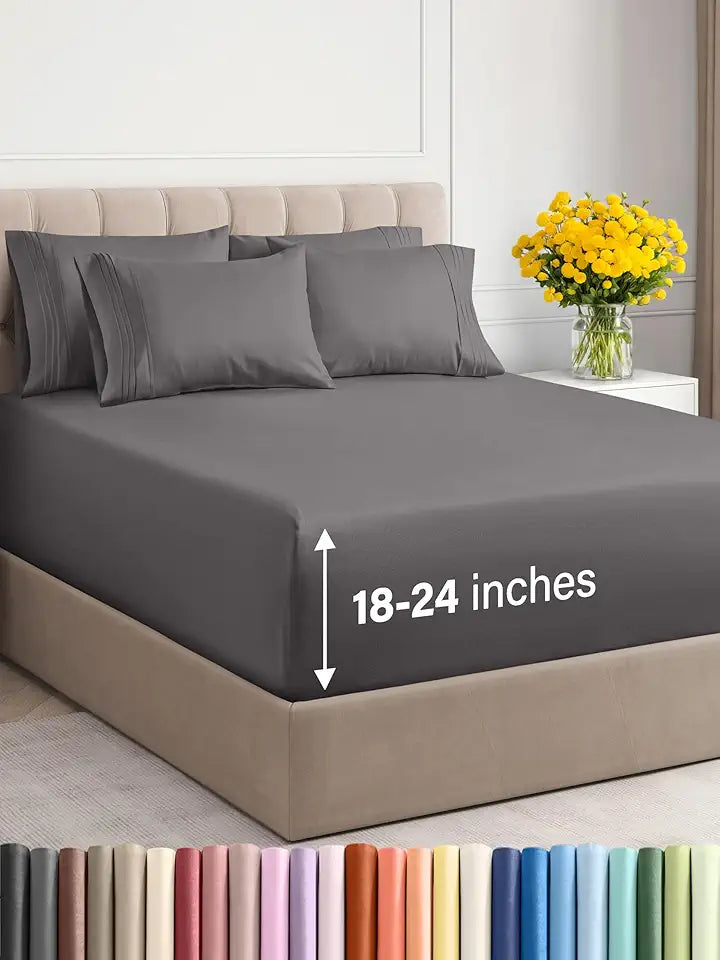 Extra Deep Queen Sheet Set 6 Piece Grey P2248