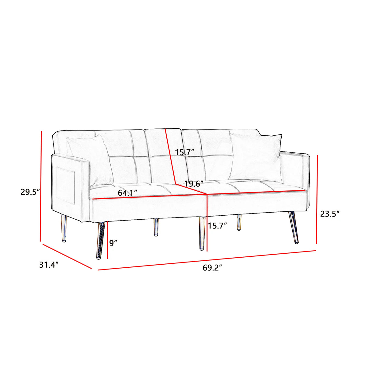 Black Velvet Convertible Futon Sofa Bed V930828