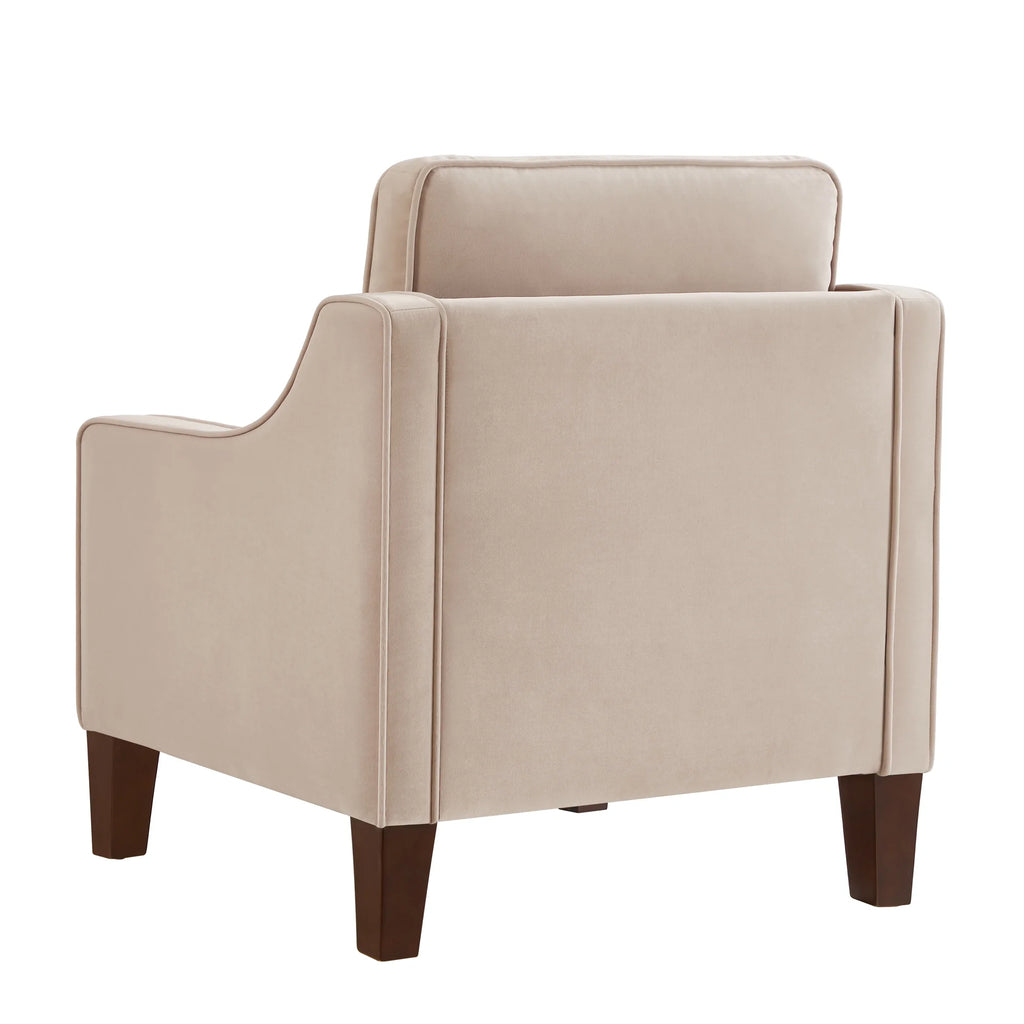 Taupe Velvet Upholstered Armchair with Wooden Legs G991573