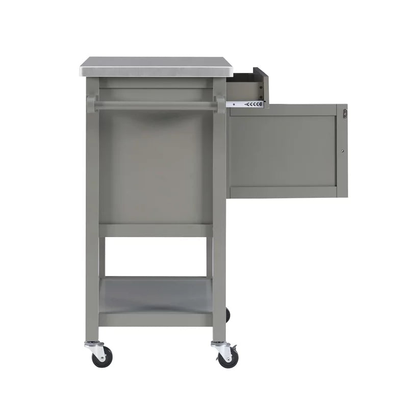 Gray Wood Stainless Steel-Top Kitchen Cart E16638