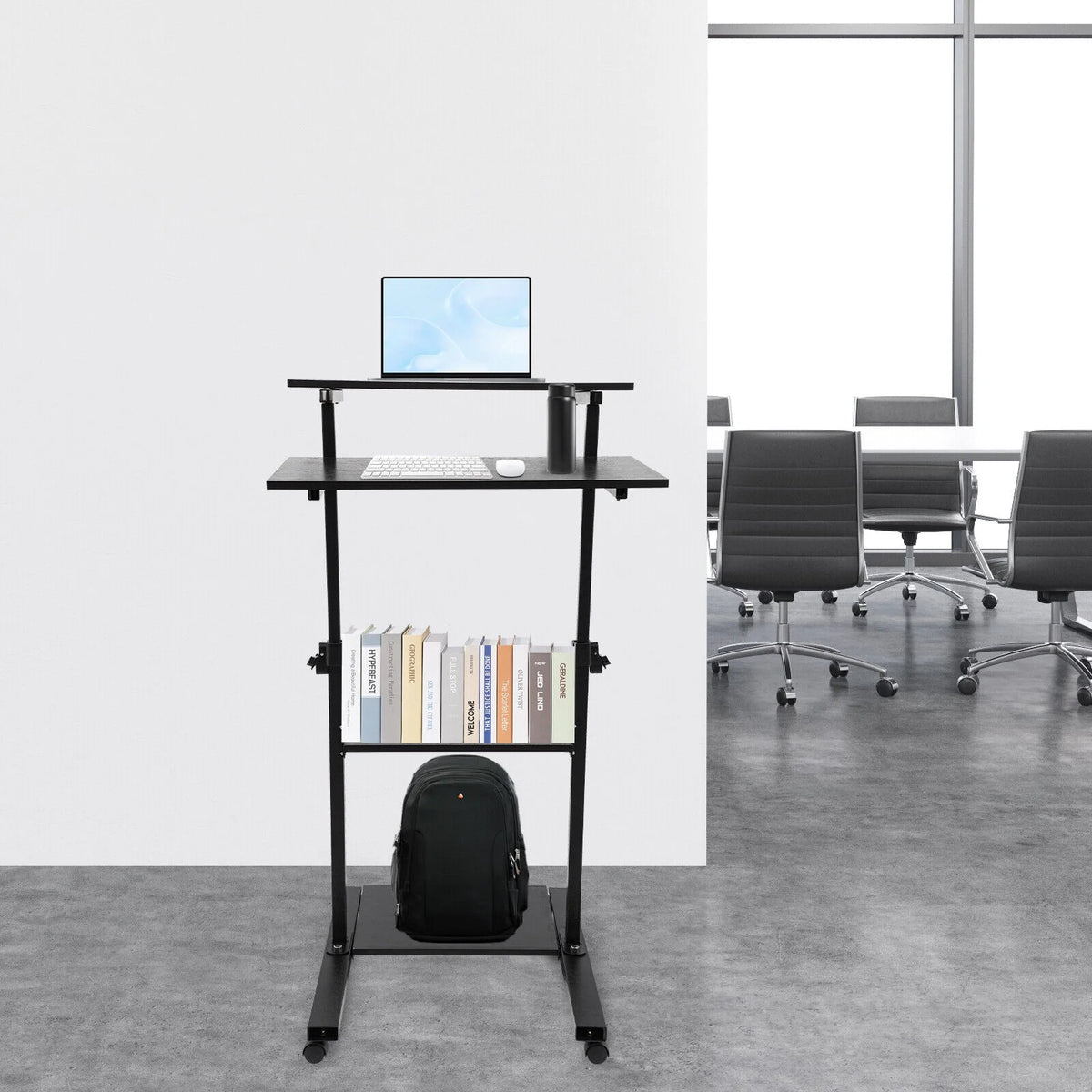 Black Adjustable Mobile Standing Desk L77390