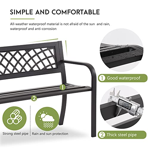 Metal Outdoor Bench with Plastic Mesh Backrest and Armrests Black B2397
