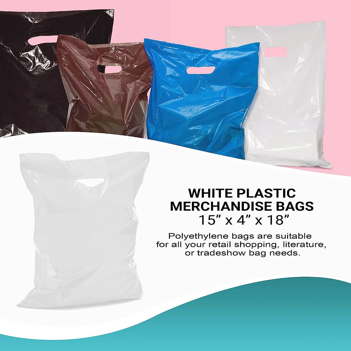 White Die Cut Handle Plastic Shopping Bags 500 Pack 15 x 18 x 4 Z5261
