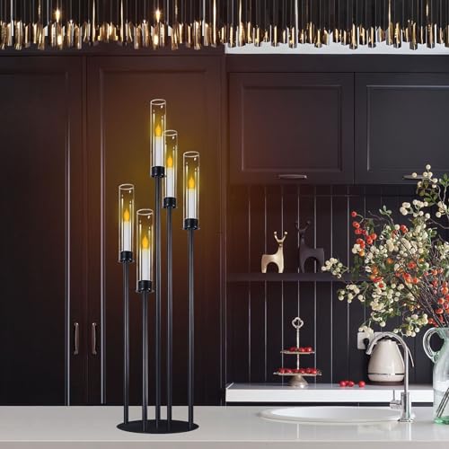 Black 5 Head Glass Cylinders Metal Candelabra K609190