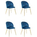 Velvet Blue Dining Room Chair with Gold Legs, Set of 4 U727