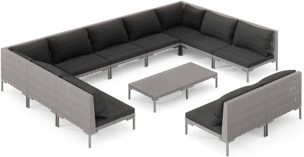 12 Piece Patio Lounge Set with Cushions Poly Rattan Dark Gray L455