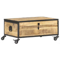 Mango Wood Coffee Table with Flip-up Door and 4 Rolling Wheels O208