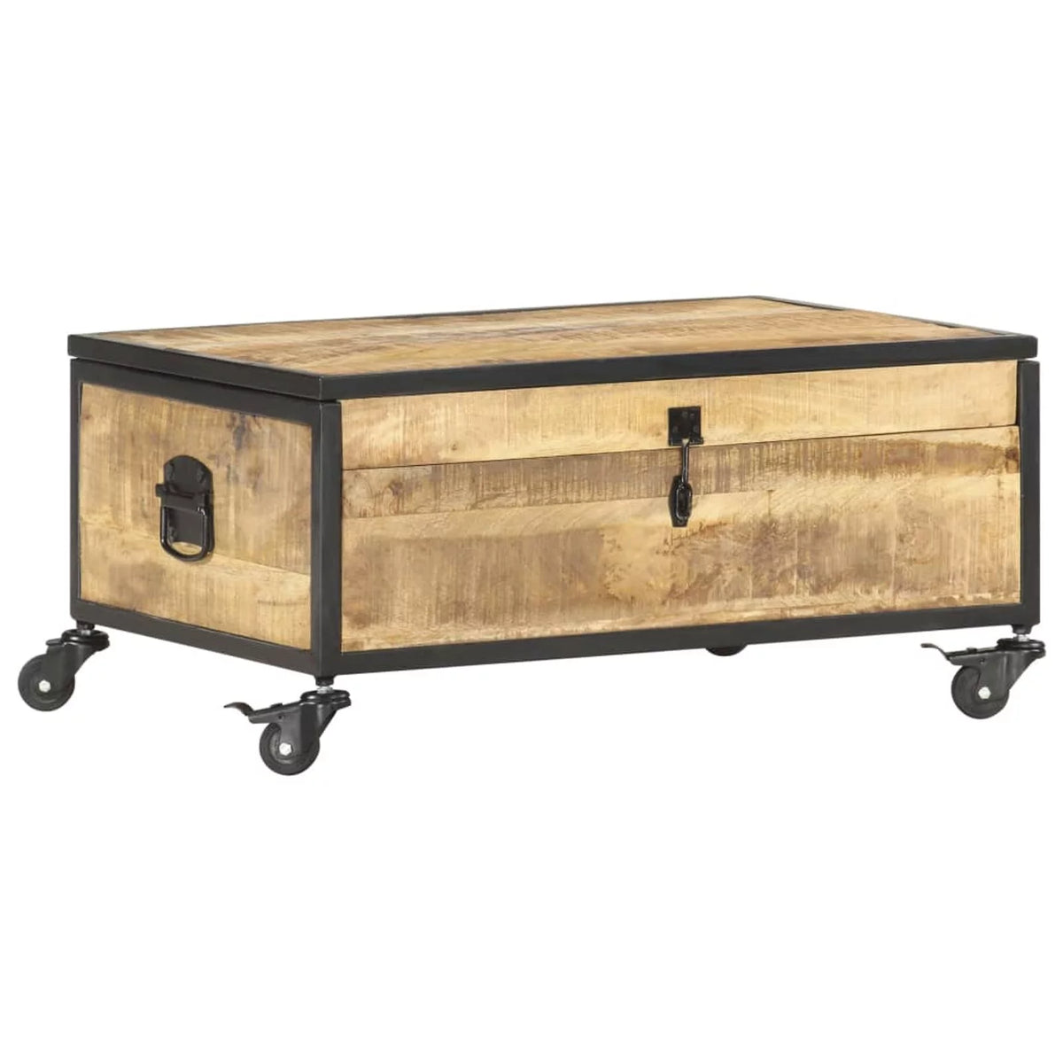 Mango Wood Coffee Table with Flip-up Door and 4 Rolling Wheels O208