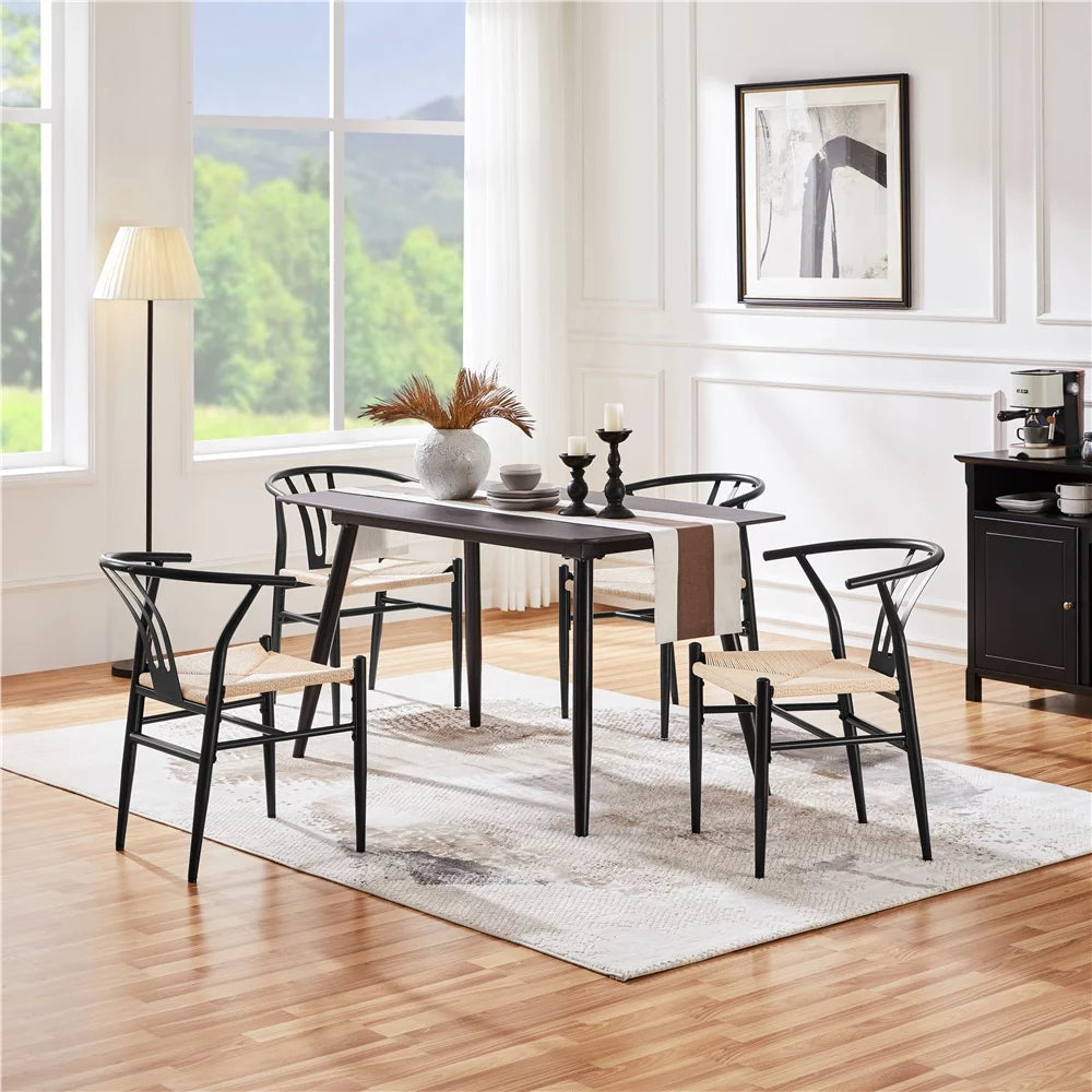 Set of 4 Black Weave Dining Chairs Metal Frame C13615