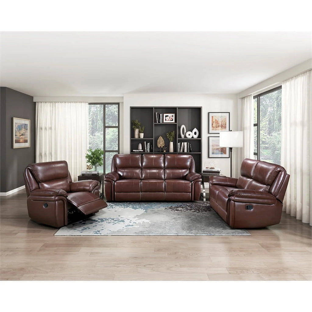 Brown Leather Match Double Reclining Love Seat S948