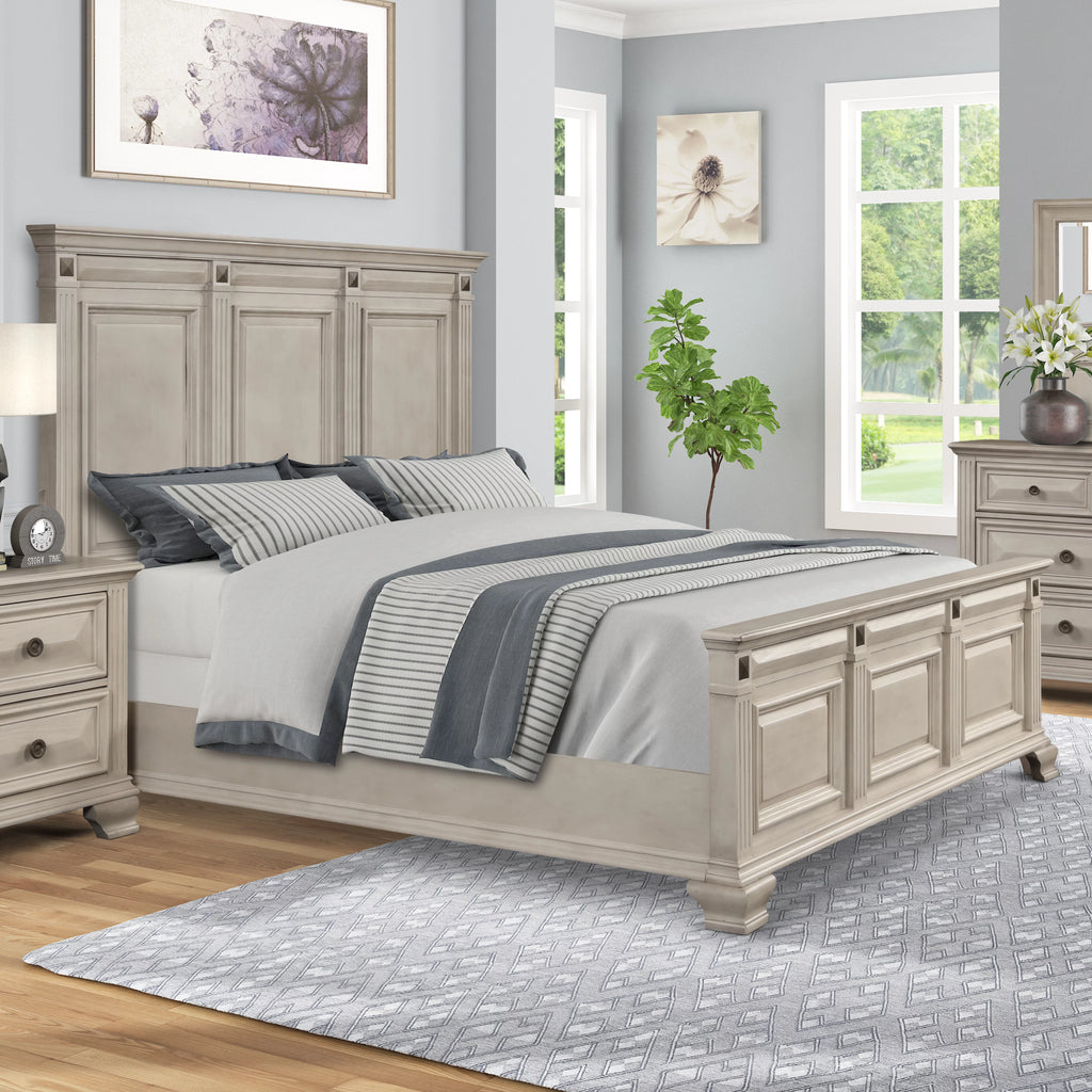 Queen Wood Bedroom Set with Dresser Mirror and Two Nightstands C92082