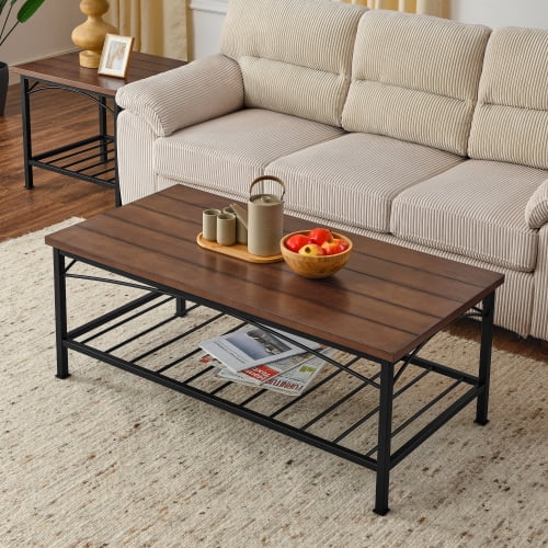 Coffee Table Set of 3 with Storage Shelf L195