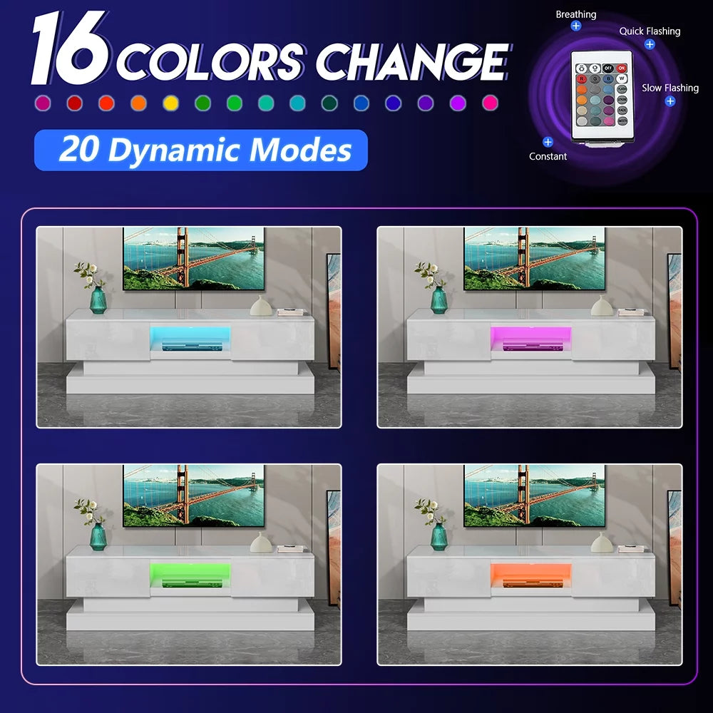White High Gloss LED TV Stand with 16 Colors Lights T111372
