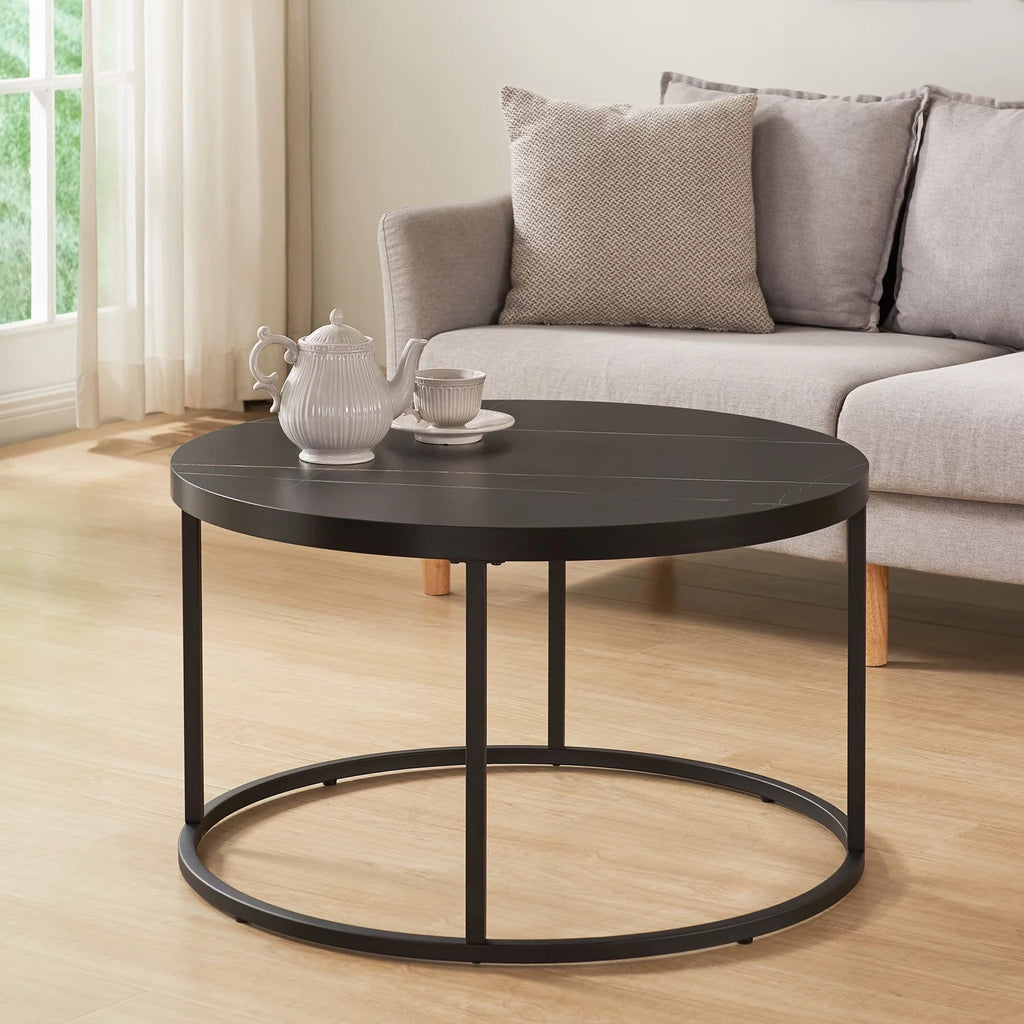 Black Marble Round Coffee Table Ottoman N713670