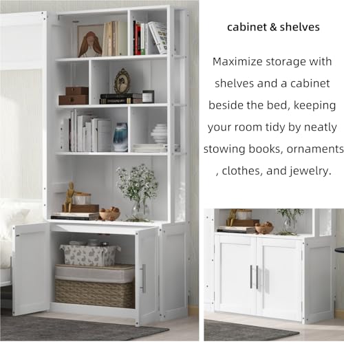 Full Size Solid Wood Foldable Murphy Bed Cabinet with Storage Shelves Y291768