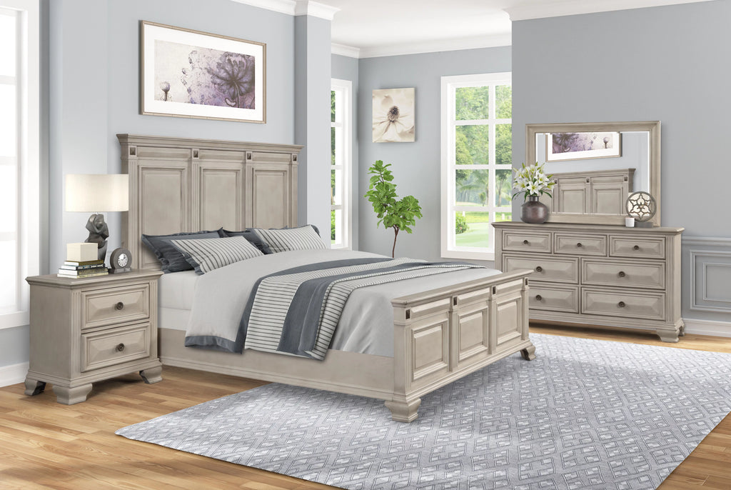 Queen Wood Bedroom Set with Dresser Mirror and Two Nightstands C92082