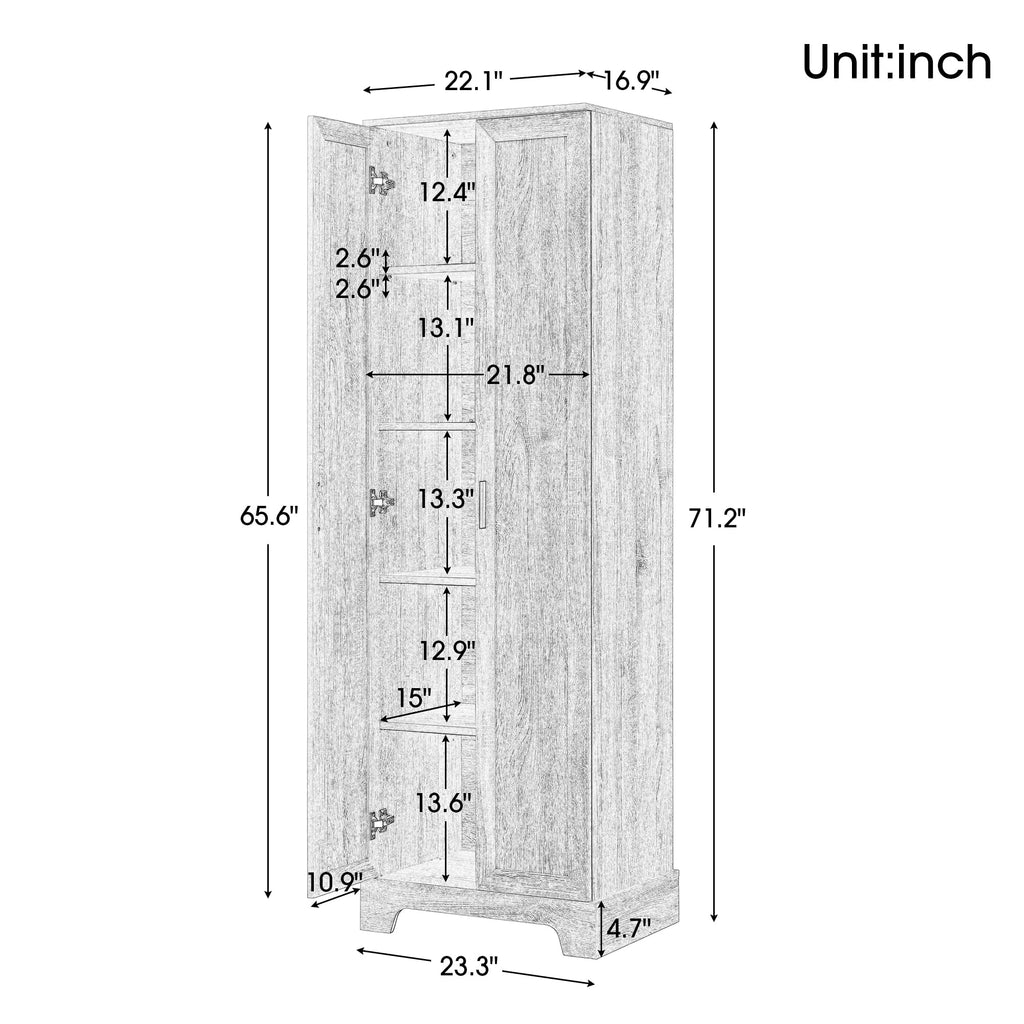 Tall Wood Bathroom Storage Cabinet with Adjustable Shelves J12328