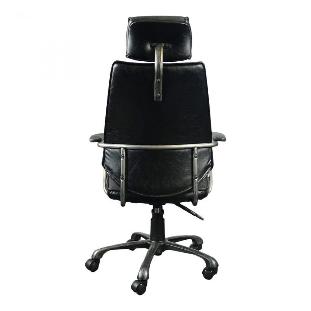 Leather and Iron Swivel Office Chair in Onyx Black O30946