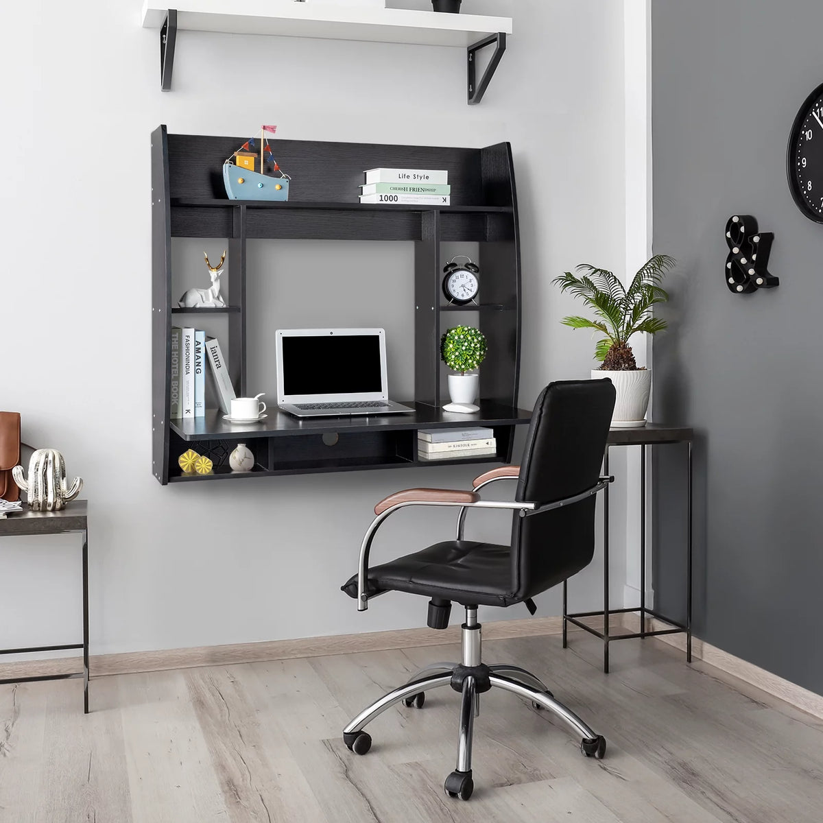 Floating Computer Desk with Storage Shelves L20486