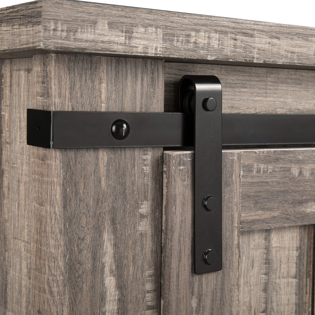 Aged Wood Sliding Barn Door Accent Cabinet J24522