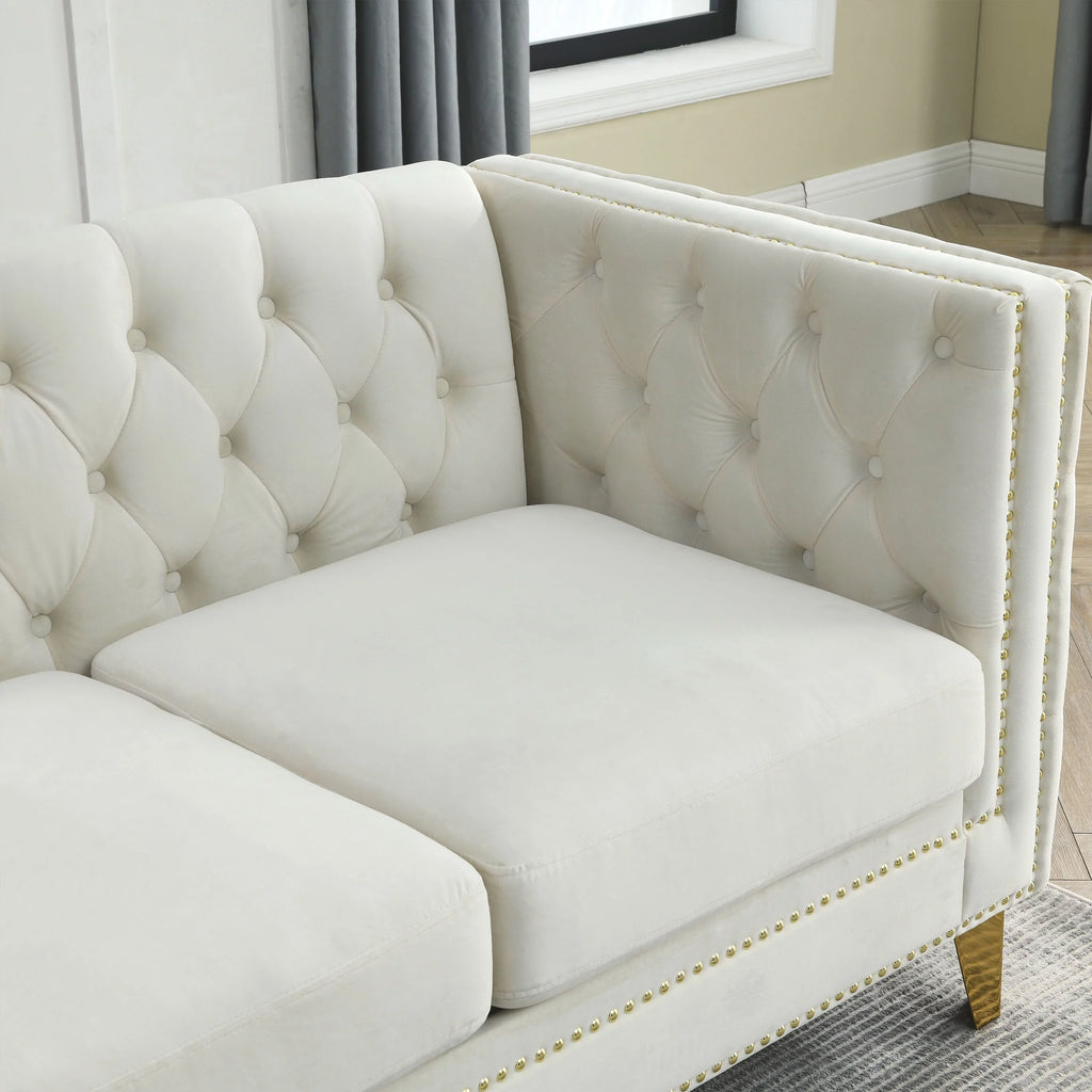 Beige Velvet 2 Seater Tufted Sofa V32079