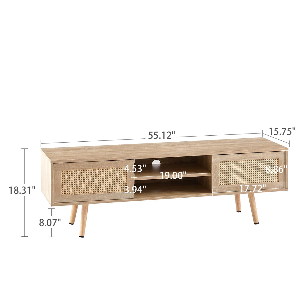 55.12" Rattan TV Cabinet with Sliding Doors and Adjustable Shelf X744723