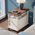 White Oak Side Table with Charging Station and Drawer N894