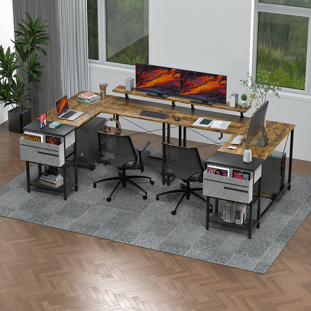 L Shaped Desk with Drawers and Storage Shelves T19662