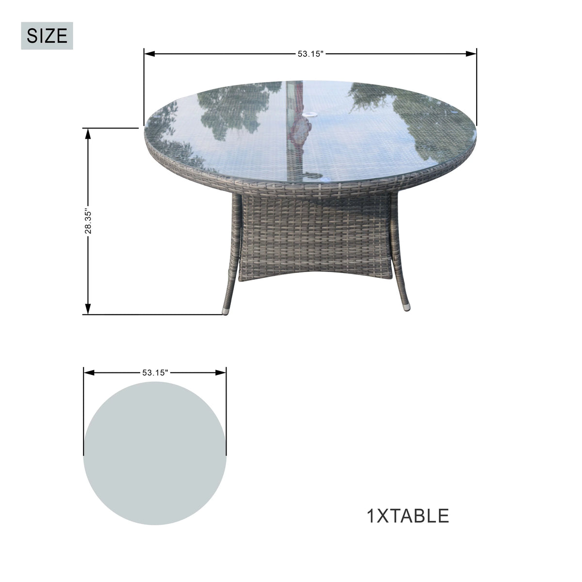 7 Piece Patio Dining Set with Rattan Chairs and Cushions, Grey B738297