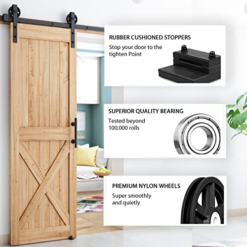 6.6ft Heavy Duty Sliding Barn Door Hardware Kit, Black O118