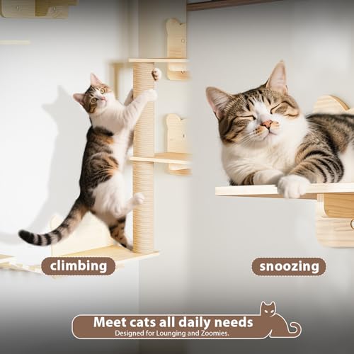 16 Pcs Wooden Cat Wall Shelves with Bed and Scratching Post Y90412