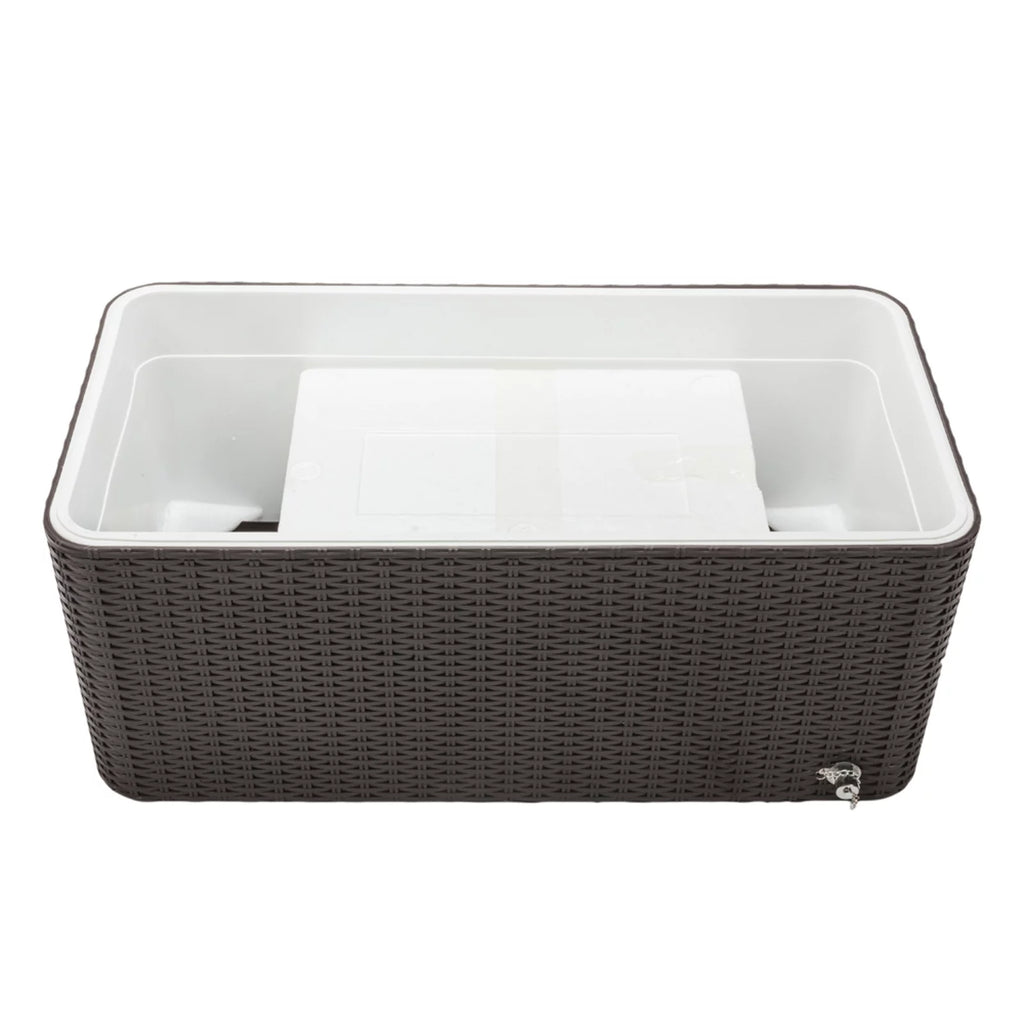 80 Quart Rolling Ice Chest on Wheels, Dark Brown Wicker Beverage Cart D86615