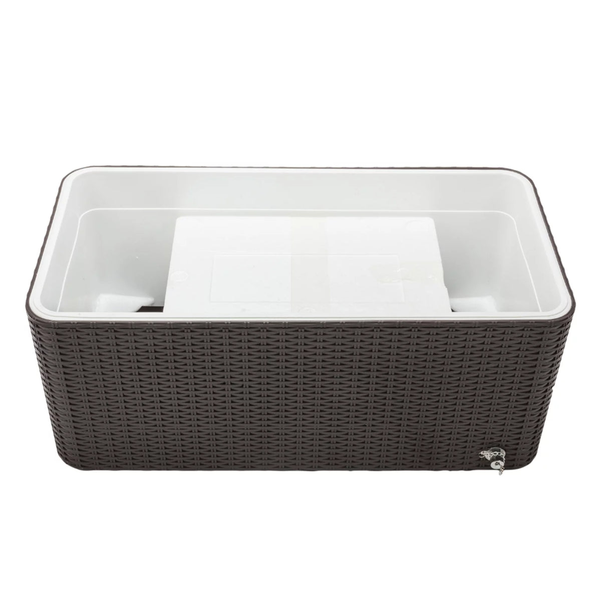 80 Quart Rolling Ice Chest on Wheels, Dark Brown Wicker Beverage Cart D86615