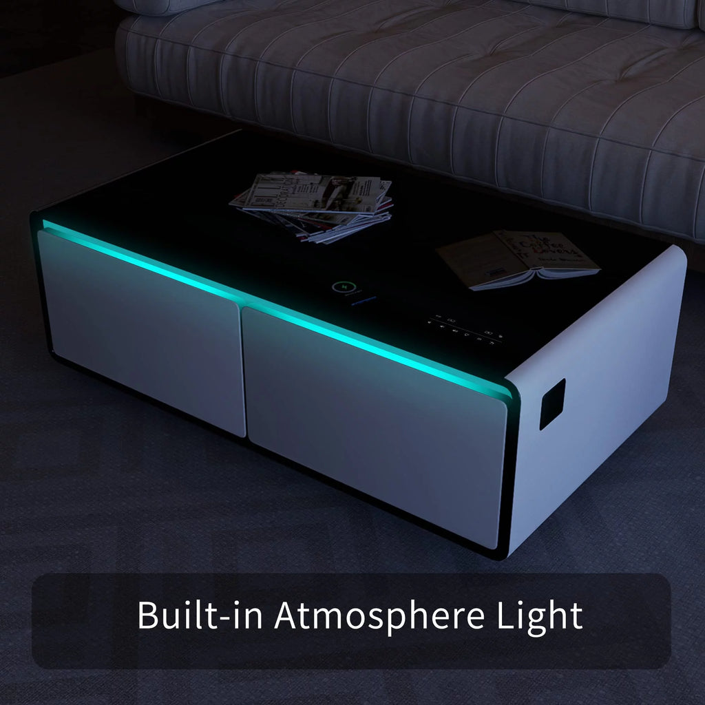 Smart Coffee Table with Fridge and Bluetooth Speaker O63907