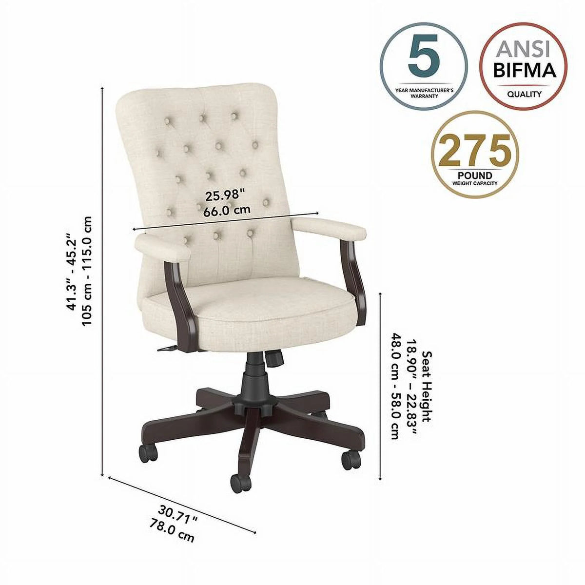 High Back Fabric Office Chair with Arms in Cream L667