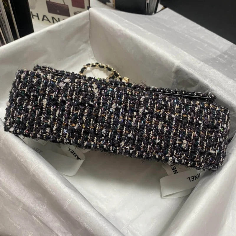 Navy Blue Multicolor Glittered Tweed Bag I38489