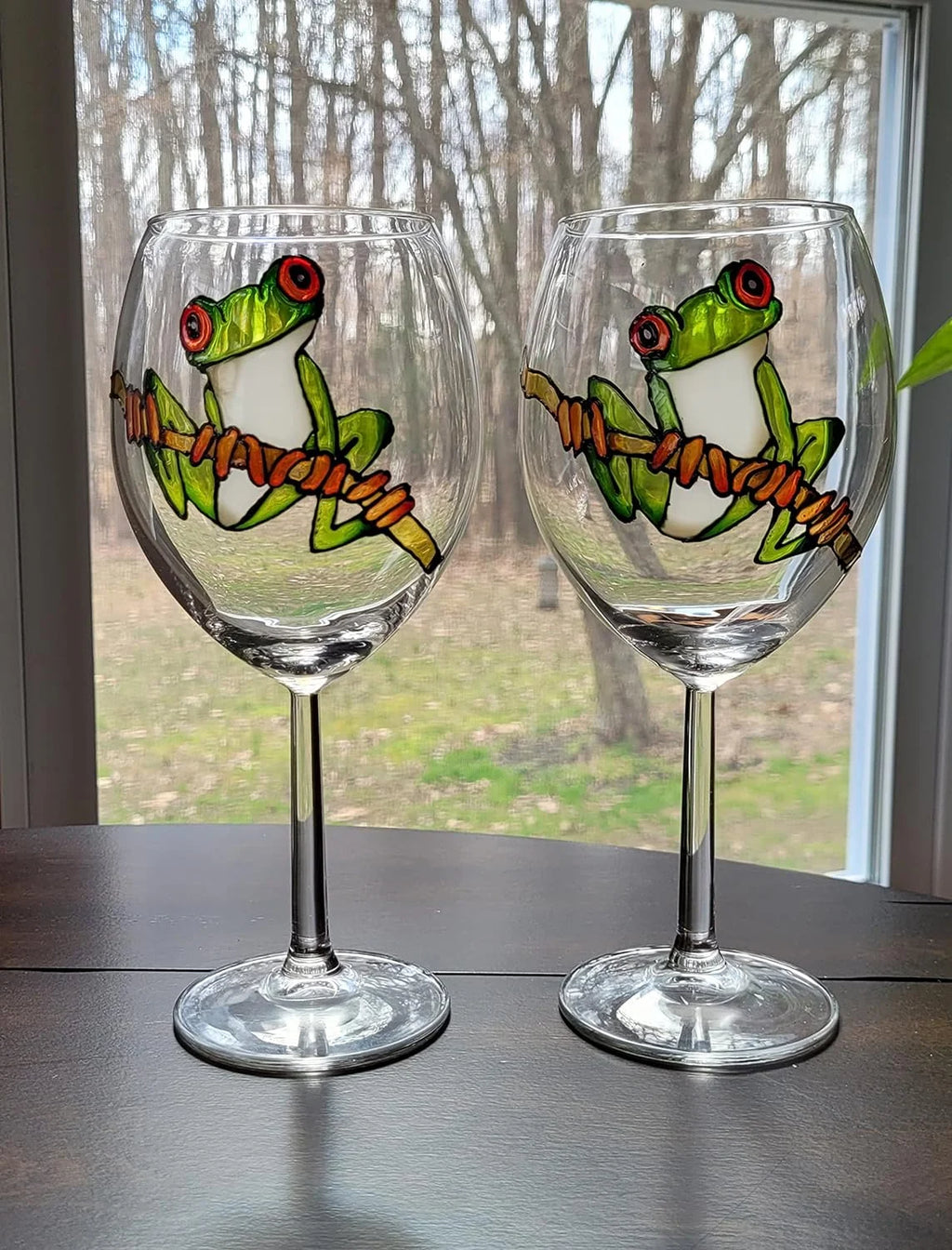 Hand Painted Stemmed Wine Glasses Set Of 2 F458