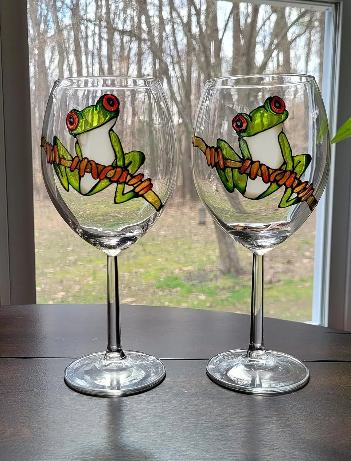 Hand Painted Stemmed Wine Glasses Set Of 2 F458