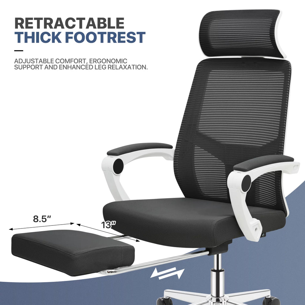 Black Ergonomic High Back Mesh Office Chair with Headrest & Footrest Y319