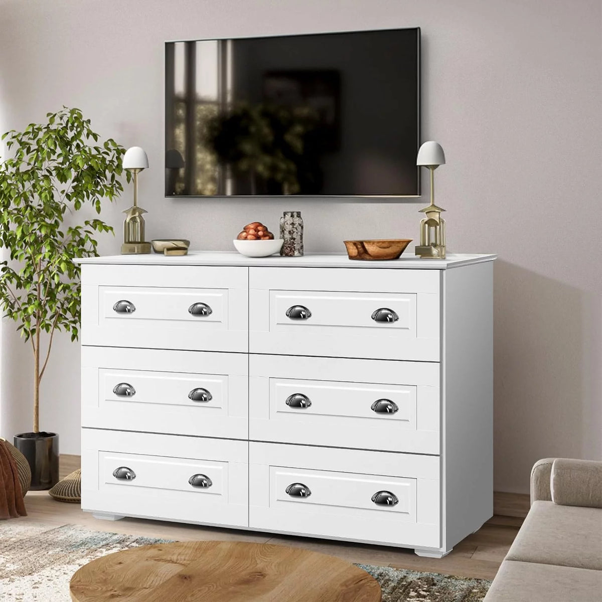 White 6 Drawer Wood Dresser G2176