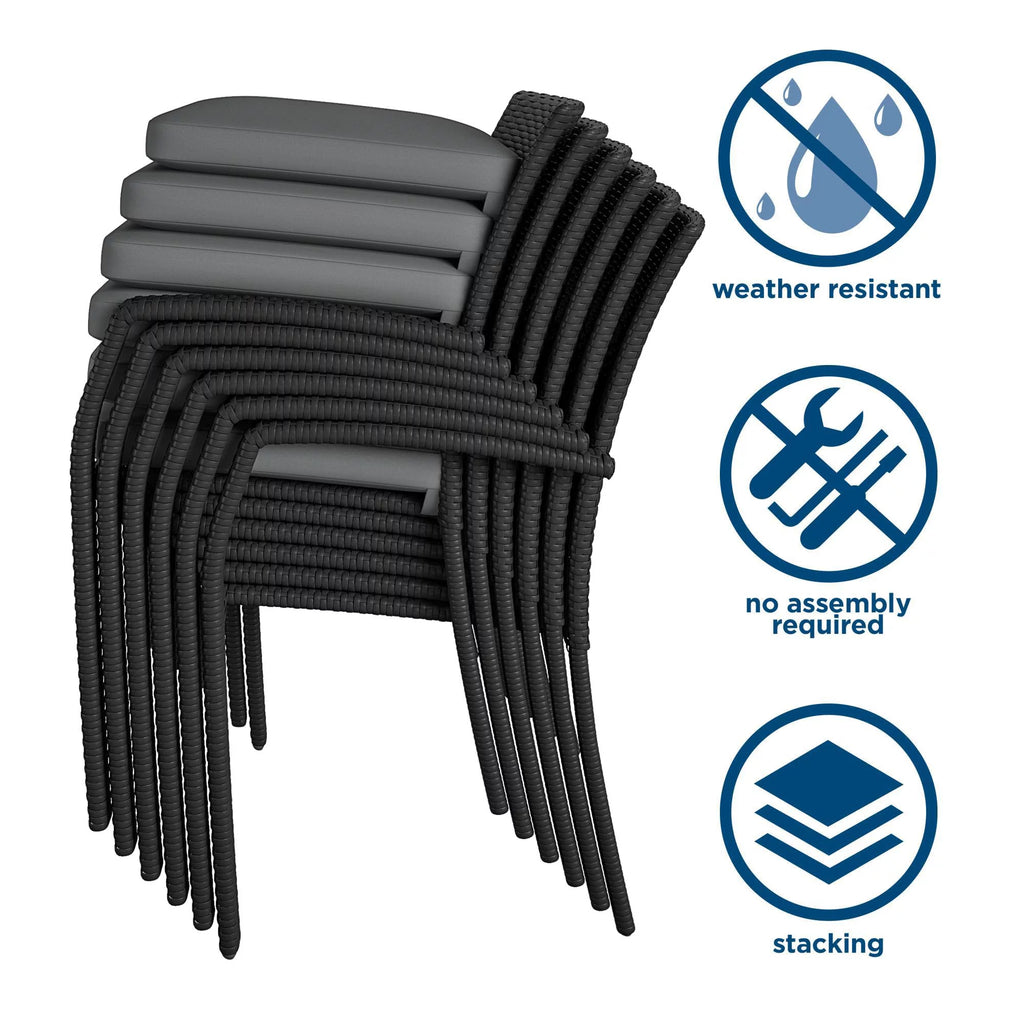 Black Wicker Stacking Dining Chairs 6-Pack R5879