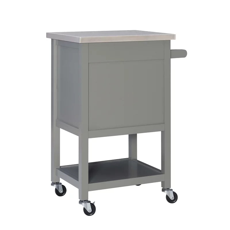 Gray Wood Stainless Steel-Top Kitchen Cart E16638