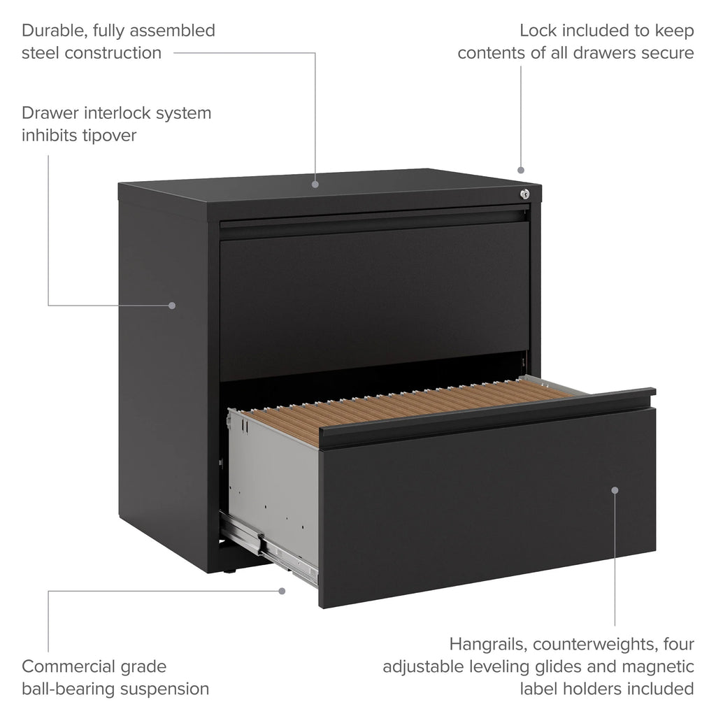 30 inch Wide 2 Drawer Metal Lateral File Cabinet Black P223