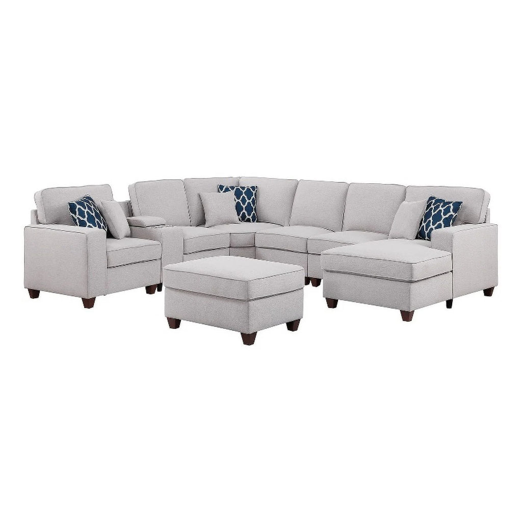 Light Gray Linen Fabric Upholstered Sectional U96690