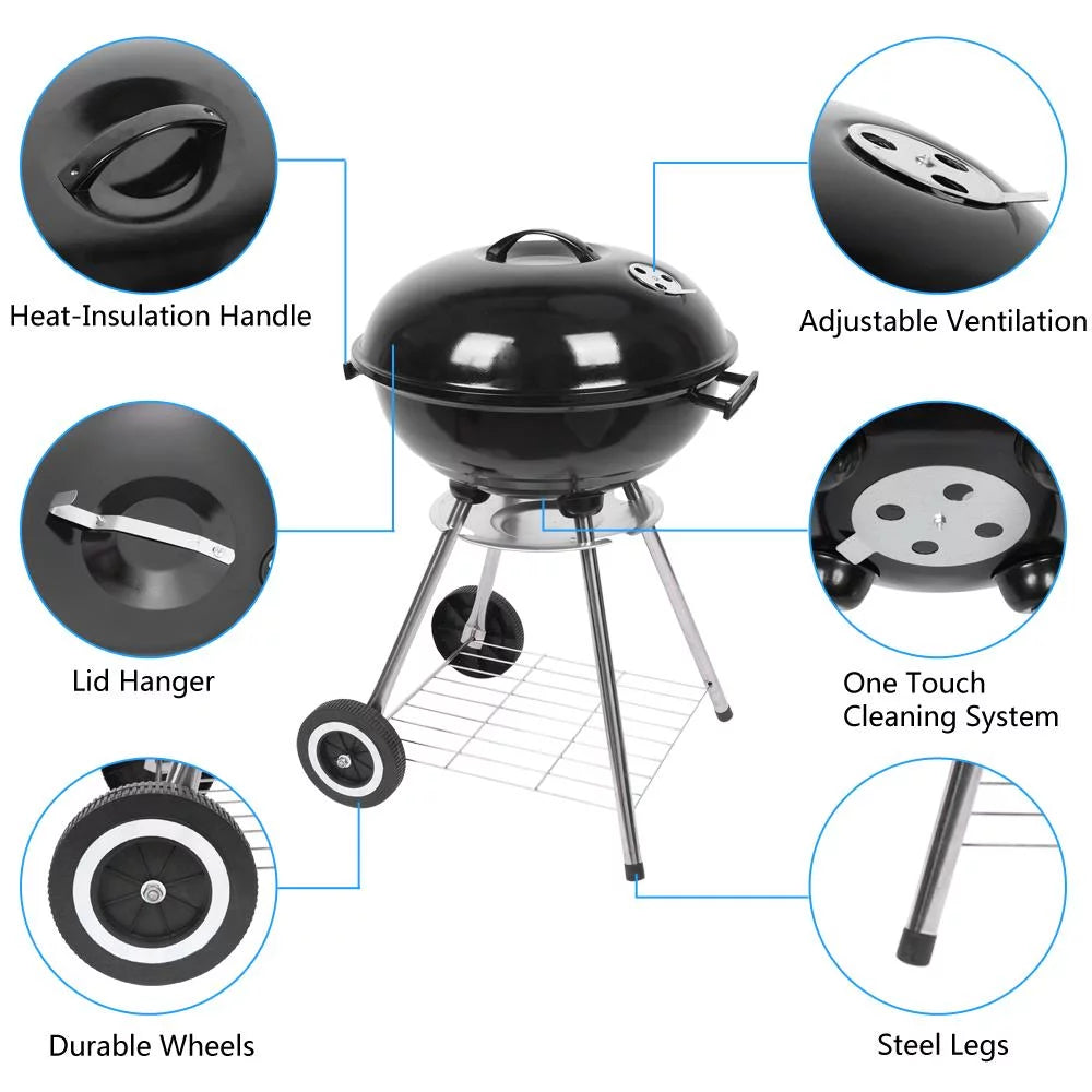 18" Portable Charcoal Grill with Wheels L724066