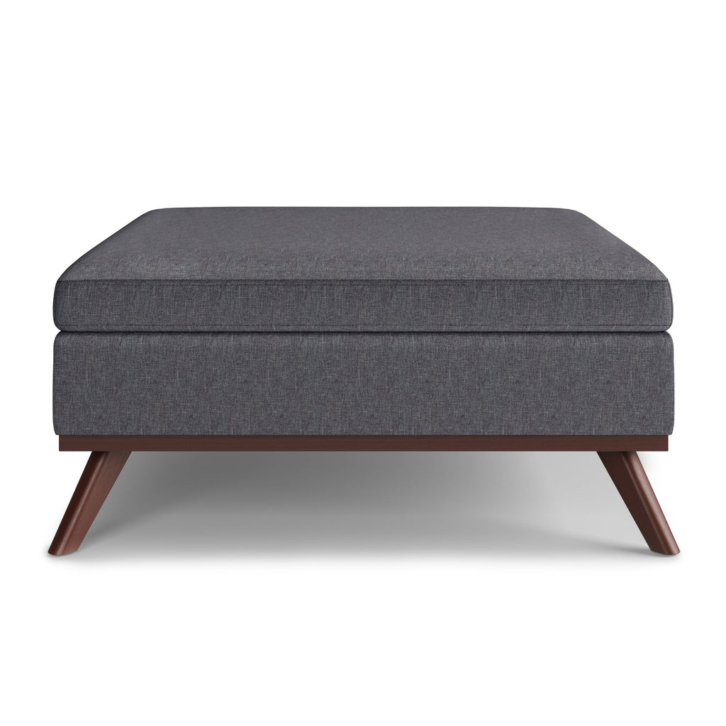 36" Square Storage Ottoman Slate Gray Linen Look Fabric S63271