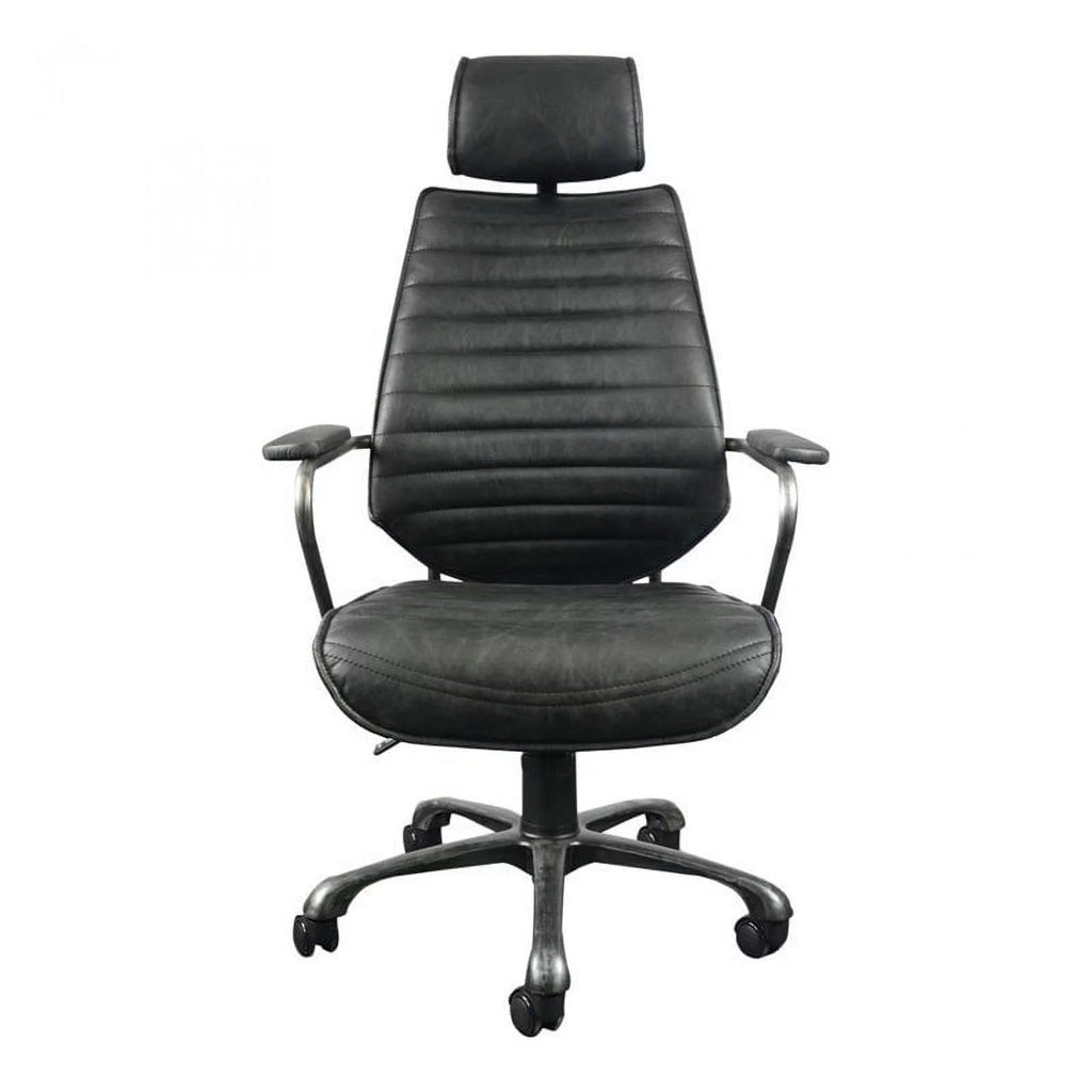 Leather and Iron Swivel Office Chair in Onyx Black O30946