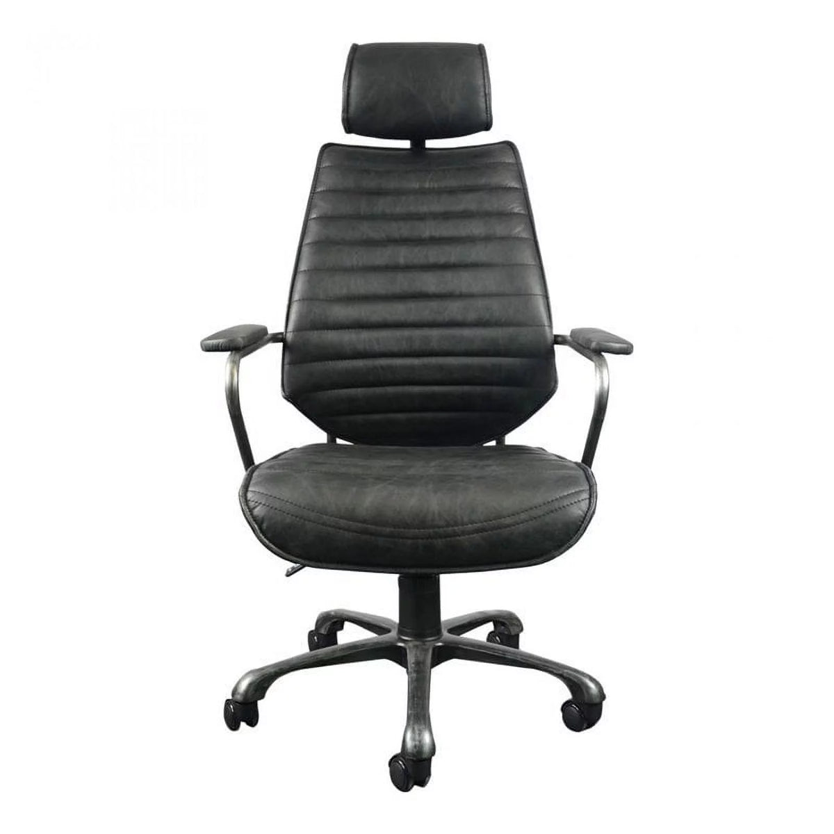 Leather and Iron Swivel Office Chair in Onyx Black O30946