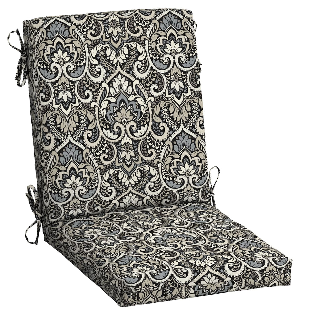 Black Damask Outdoor Dining Chair Cushion 20 x 20 Q475546