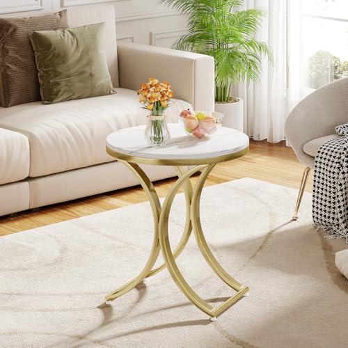 Round Faux Marble Top Gold Metal Legs Side Table R933